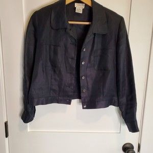 TALBOTS PETITE 6 100% Irish Linen Women's Blue Blazer W/ Removable Shoulder Pads